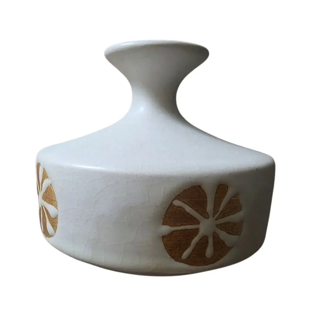 Vintage Otagiri White Stoneware Bud Vase w/Flowers MCM Japan Pottery 1960’s